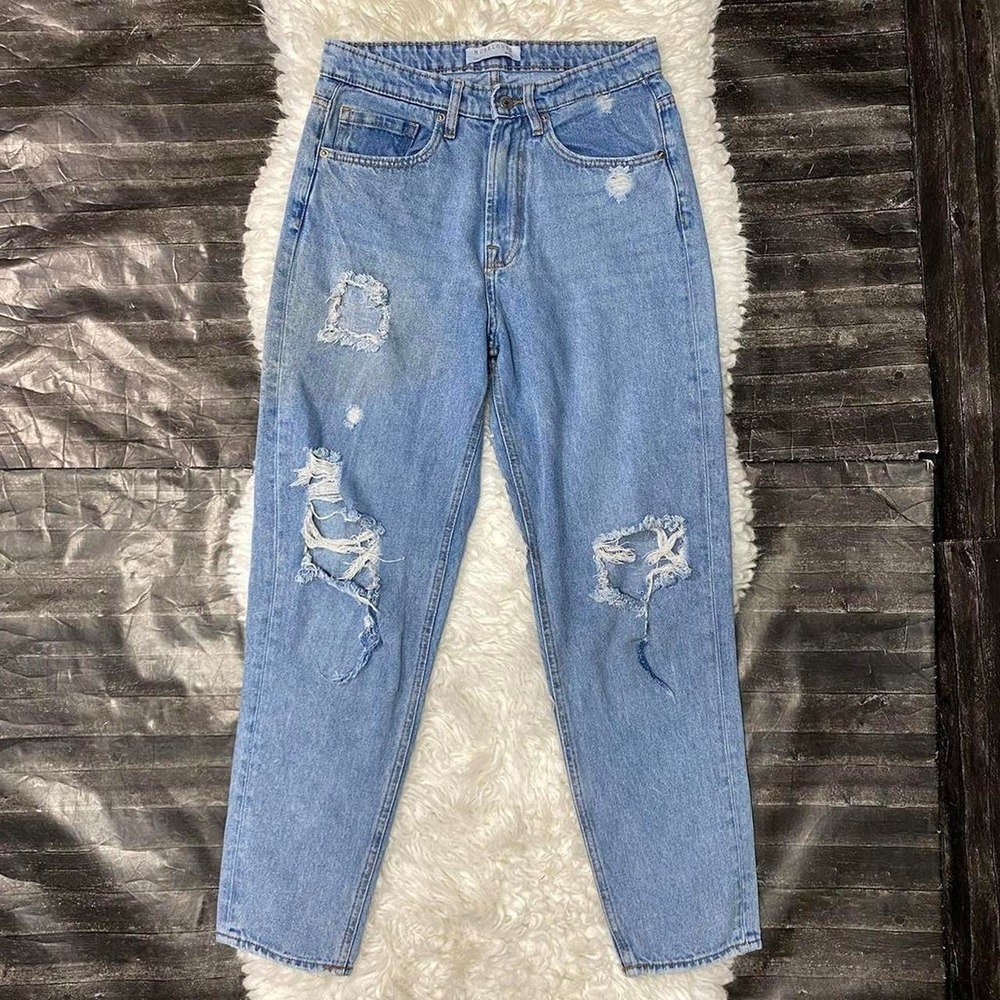 MUSELOOKS DISTRESSED MOM JEANS LIGHT WASH DENIM GRUNGE BASIC NORMCORE ALT